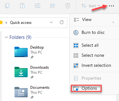 File Explorer Tri vodoravne točke (vidi više) Opcije Min