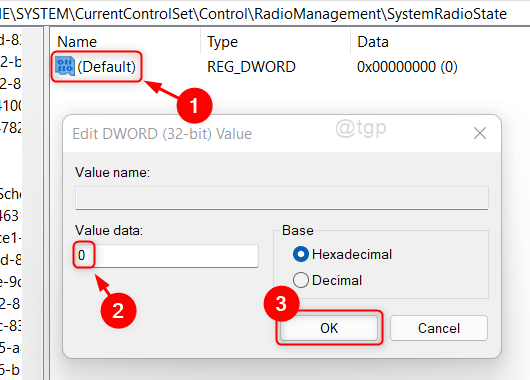 Conjunto de valores de Dword de registro do modo avião Win11