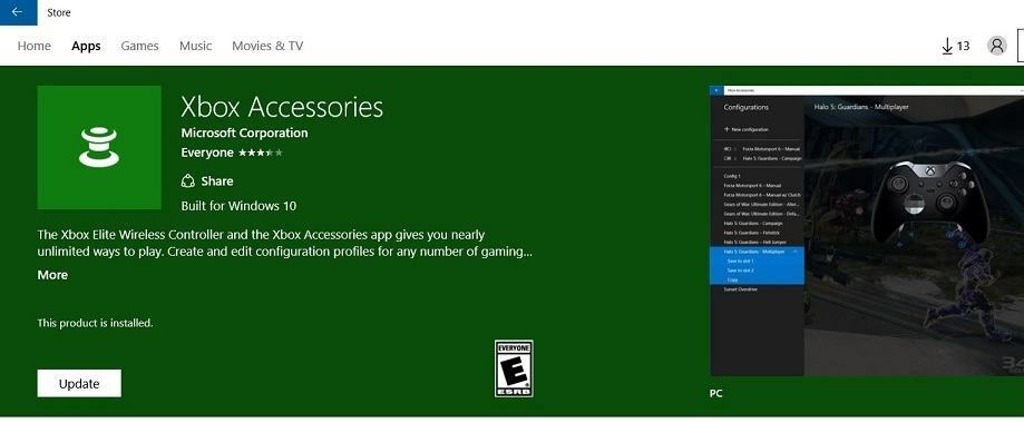 Xboxi tarvikute rakendus Windows 10 saab esimese värskenduse