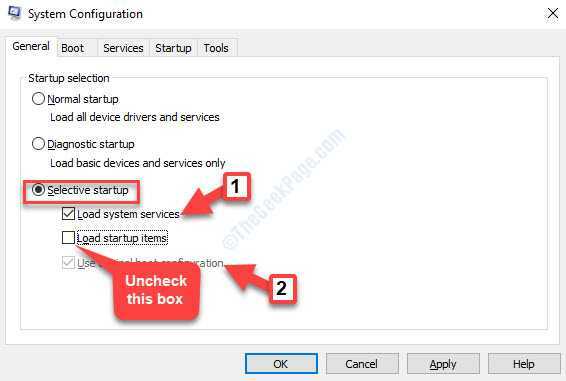 Systemkonfiguration Generel indlæsning Systemtjenester og brug original bootkonfiguration Kontroller indlæs startelementer Fjern markeringen