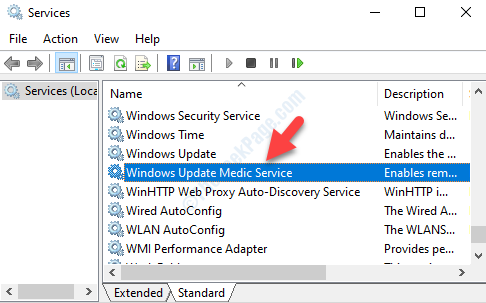 ชื่อบริการ Windows Update Medic Service