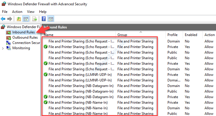 Zapora Windows Defender z zaawansowanymi regułami bezpieczeństwa przychodzącego Plik i grupa udostępniania drukarek D Sprawdź, czy coś jest zablokowane
