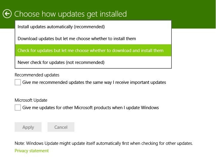 Wybierz sposób instalowania aktualizacji w systemie Windows 8