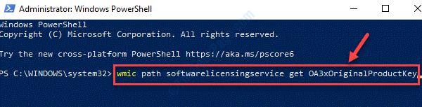 Windows Powershell (admin) Esegui il comando per controllare il codice Product Key originale Invio