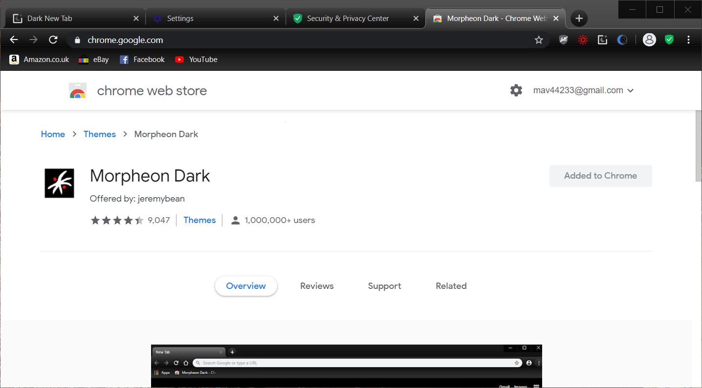 Tema Morpheon Dark este un mod întunecat al browserului