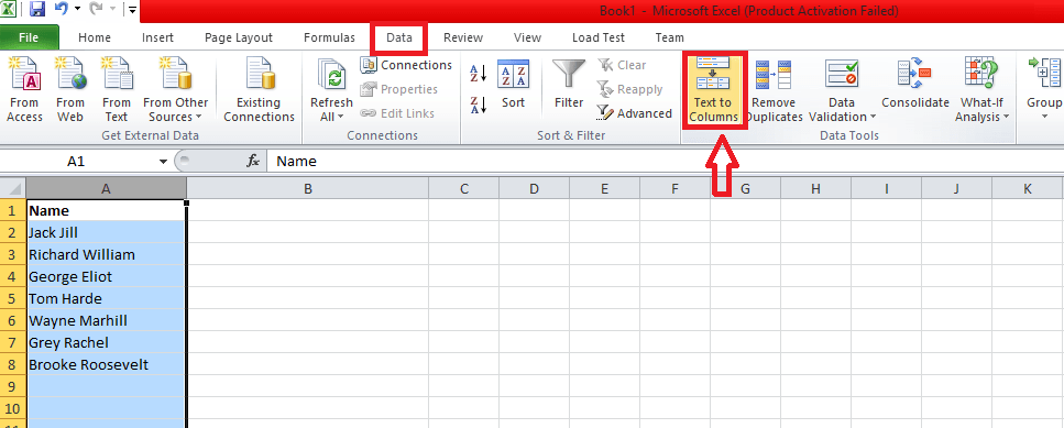 Kuinka jäsentämistä käytetään nimiin Microsoft Excelissä