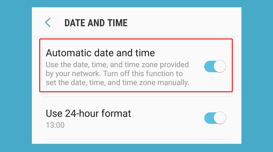 Android näyttää automaattisen päivämäärä- ja aikavaihtoehdon