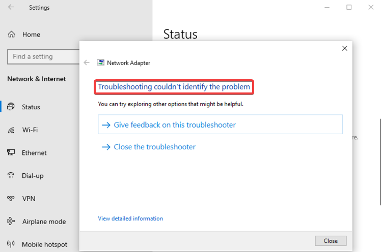 Windows 10 muestra que la solución de problemas no pudo identificar el problema
