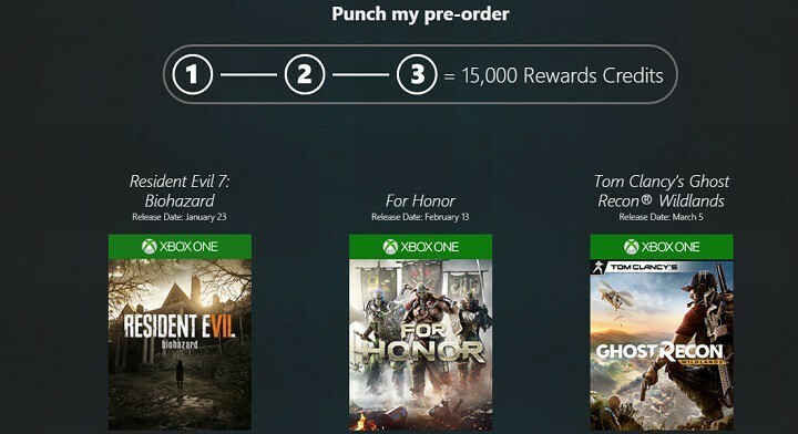 Xbox Live Rewards는 게임 3 개를 예약 주문하면 15,000 크레딧으로 보상합니다.