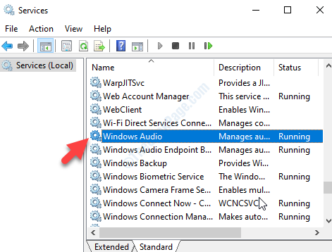 Pakalpojumi Labās puses nosaukums Windows Audio
