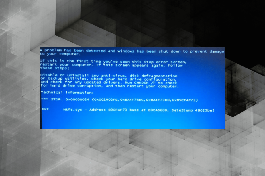 إصلاح 0x00000024 الموت الزرقاء في Windows