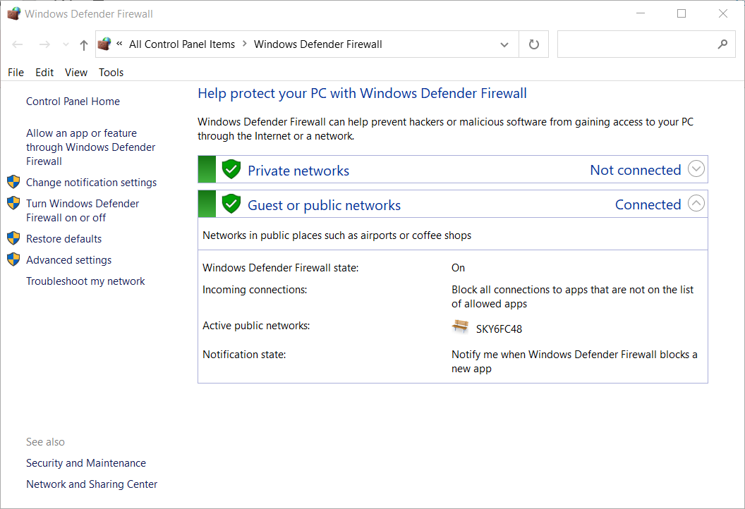 Аплетът на защитната стена на Windows Defender epson wf-3640 няма да печата безжично
