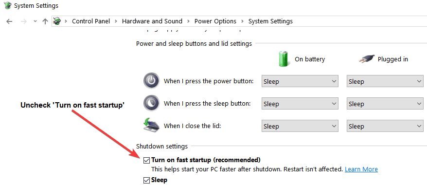 izslēgt ātrās palaišanas Windows 10