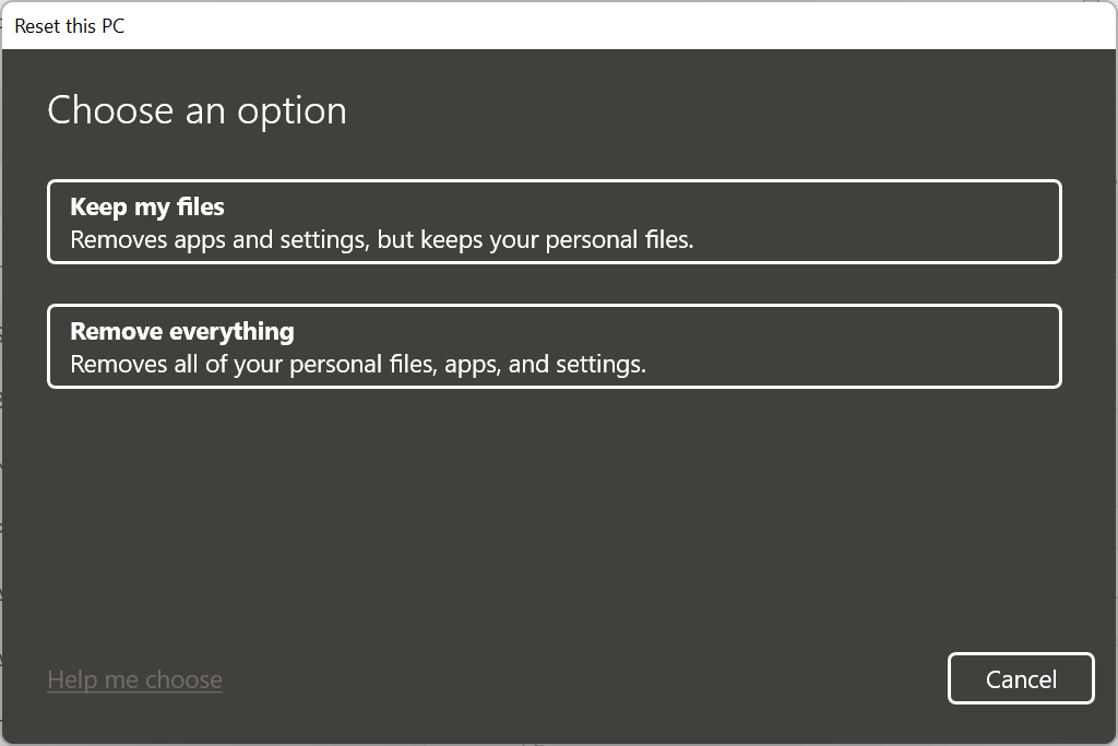 Redefina o Windows 11 para corrigir o srttrail.txt windows 11