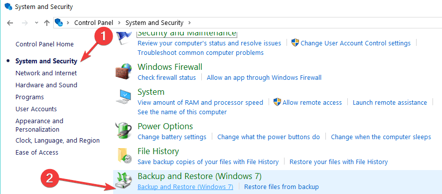 backup e ripristino di Windows