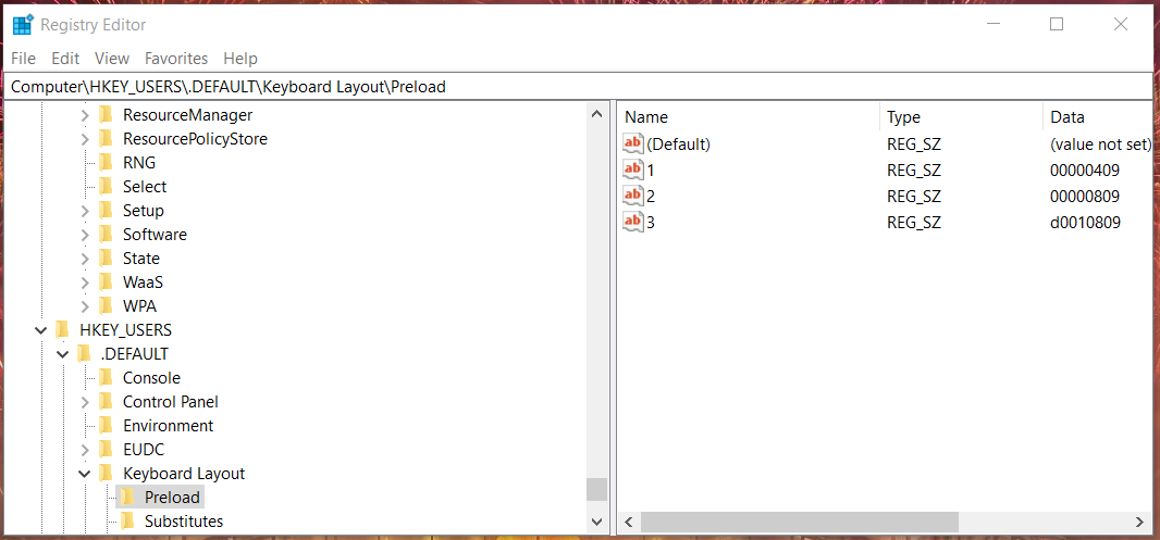 Klávesa Preload Nelze odebrat jazyk klávesnice Windows 10