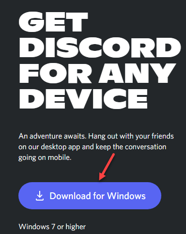 Discord 다운로드 페이지 방문 Windows Min용 다운로드
