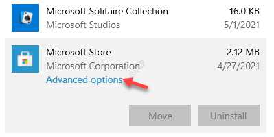 Applications et fonctionnalités Options avancées de l'application Microsoft Store