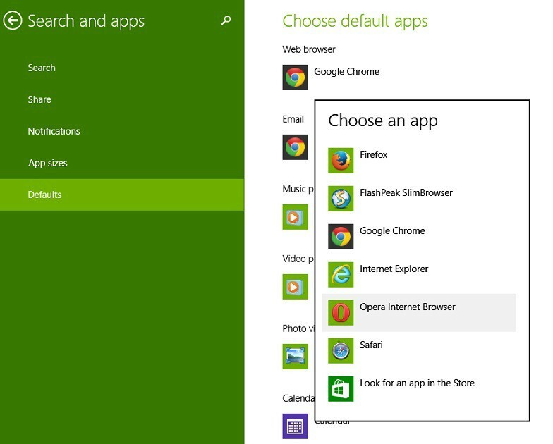 escolha os aplicativos padrão 5 do Windows 8.1
