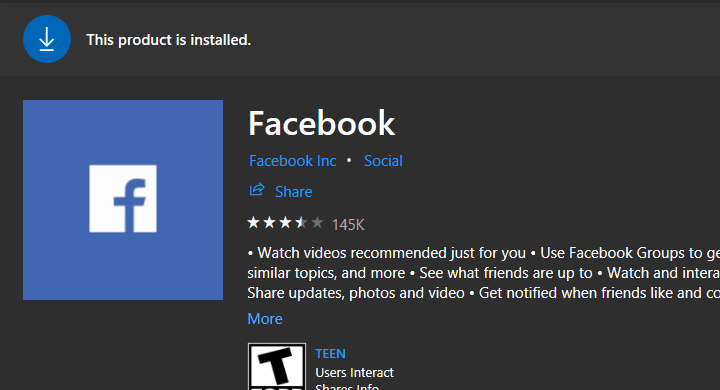 Facebook Windows10アプリが機能しない