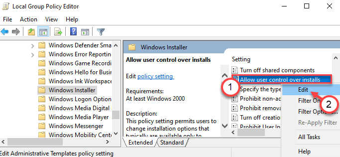 Permitir control de usuario Editar mínimo