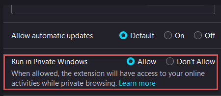 הפעל ב- Windows פרטי אפשר
