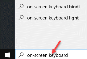 Recherche de clavier à l'écran dans la barre de recherche Windows