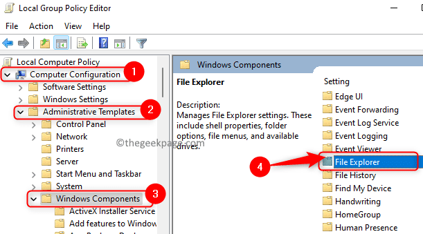 Gpedit Windows Components סייר הקבצים מינימום