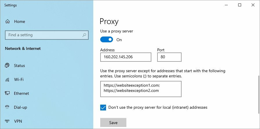 הגדר ידנית את הגדרות ה- proxy ב- Windows 10