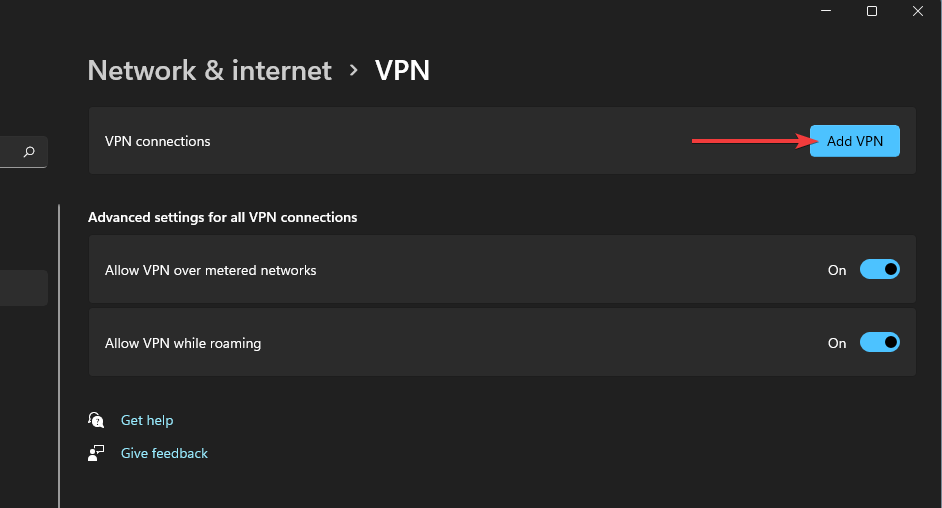 La opción Agregar VPN de windows 11 vpn no funciona