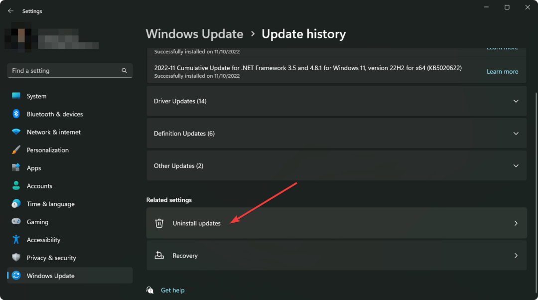 dezinstalez actualizările setărilor Windows 11