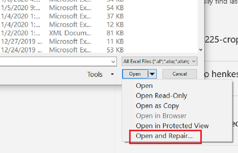 atidarykite ir taisykite darbalapį, kad ištaisytumėte failo formatą ir plėtinį, neatitinka klaidos