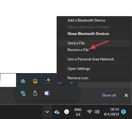 Empfangen Sie eine Datei, teilen Sie Dateien über Bluetooth unter Windows