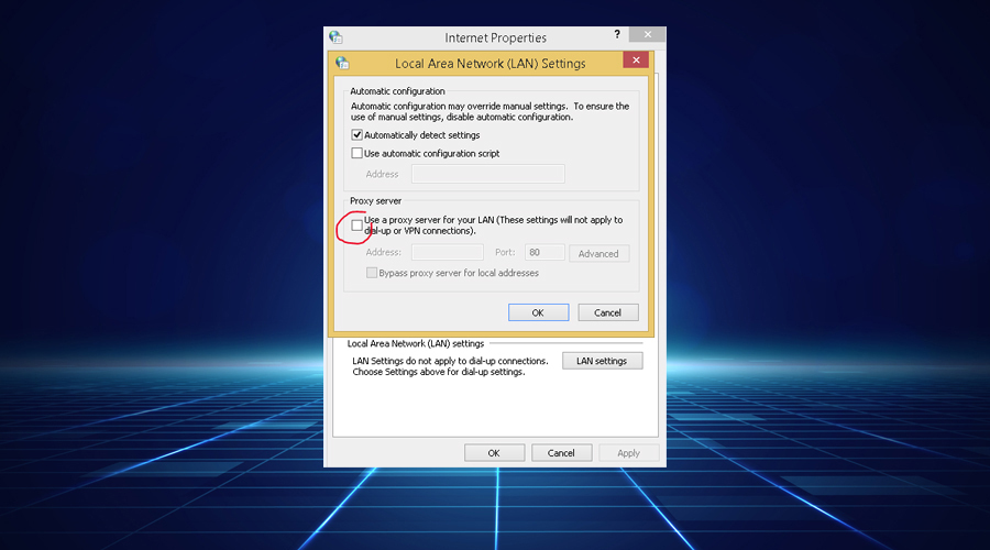 Windows zobrazí nastavení LAN