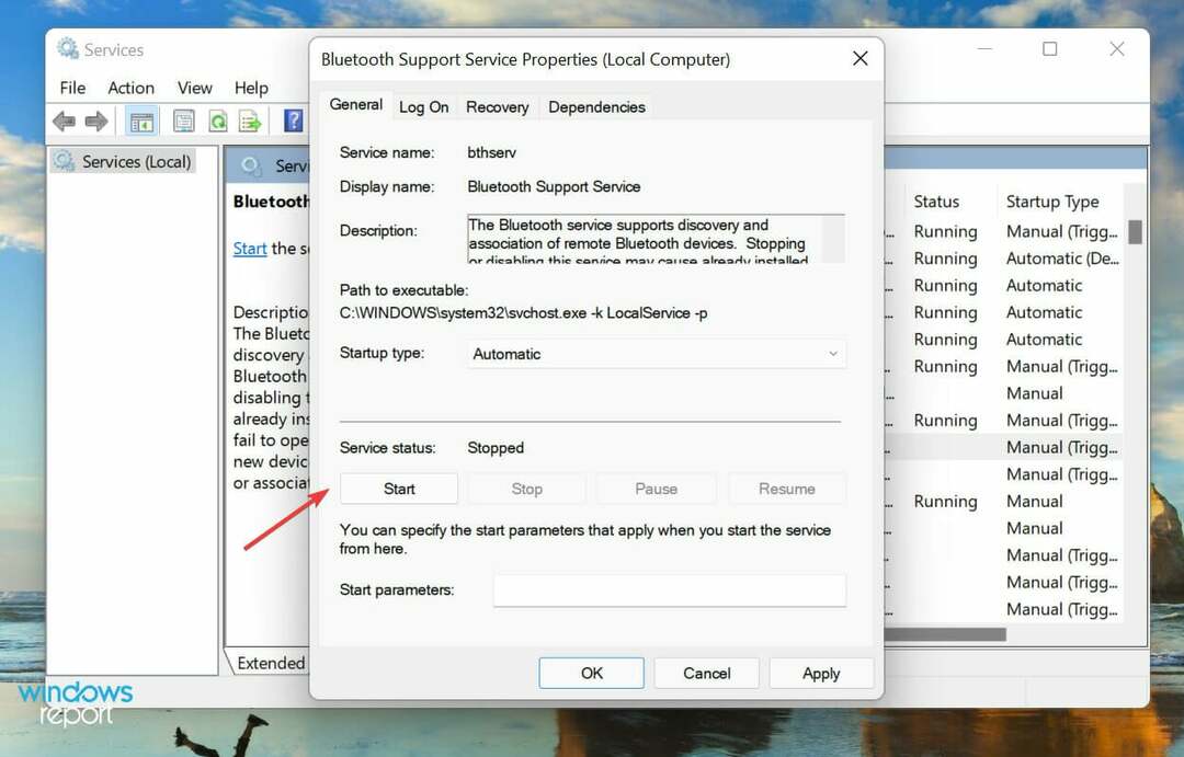 Sāciet pakalpojumus, lai labotu nestrādājošus airpods operētājsistēmā Windows 11