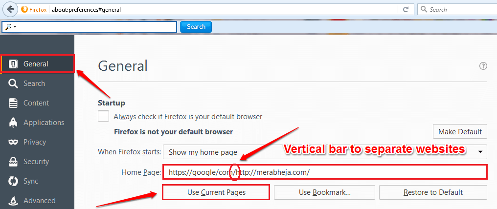 Открывать определенные веб-сайты при запуске Chrome / Mozilla / Edge