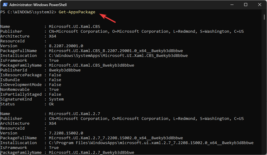 يقوم powershell_Get-AppxPackage بإزالة التطبيقات على نظام التشغيل Windows 11