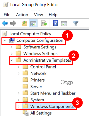 ตัวแก้ไขนโยบายกลุ่ม Windows Components Min