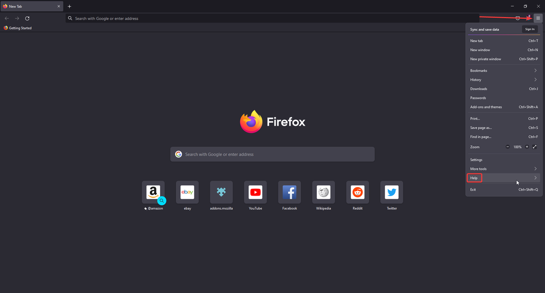 Firefox-Hilfeeinstellungen.