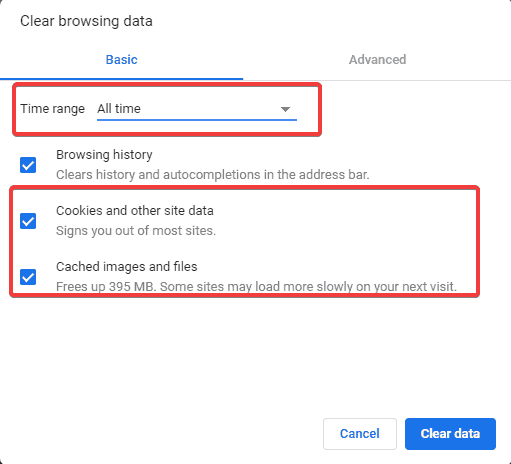 Chrome cancella i dati di navigazione Si è verificato un errore durante il download del file in Dropbox 