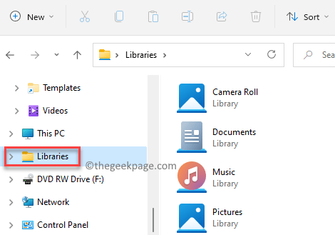 Datei-Explorer-Bibliotheken-Ordner auf der linken Seite des Fensters hinzugefügt Min