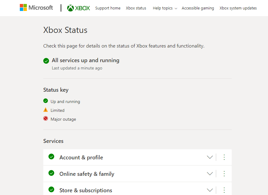 Xbox servera statuss