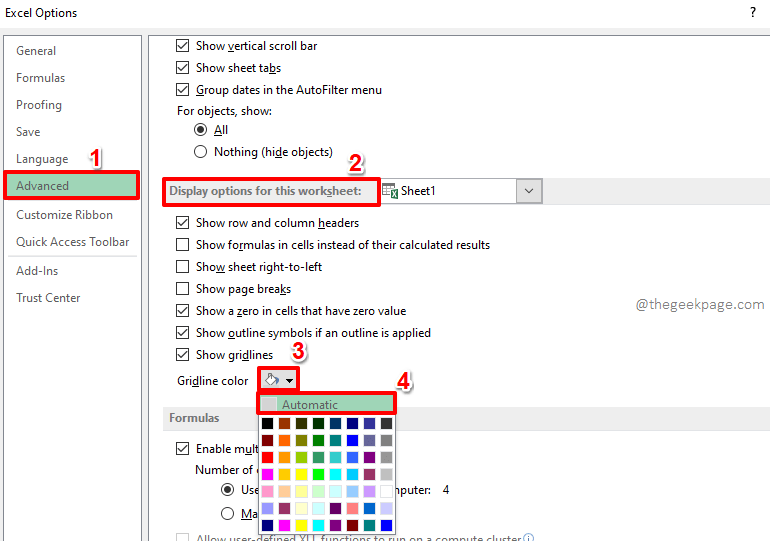Cum se schimbă culoarea liniilor de grilă în Microsoft Excel