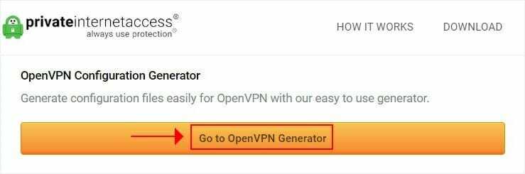 uporabite generator konfiguracije PIA OpenVPN