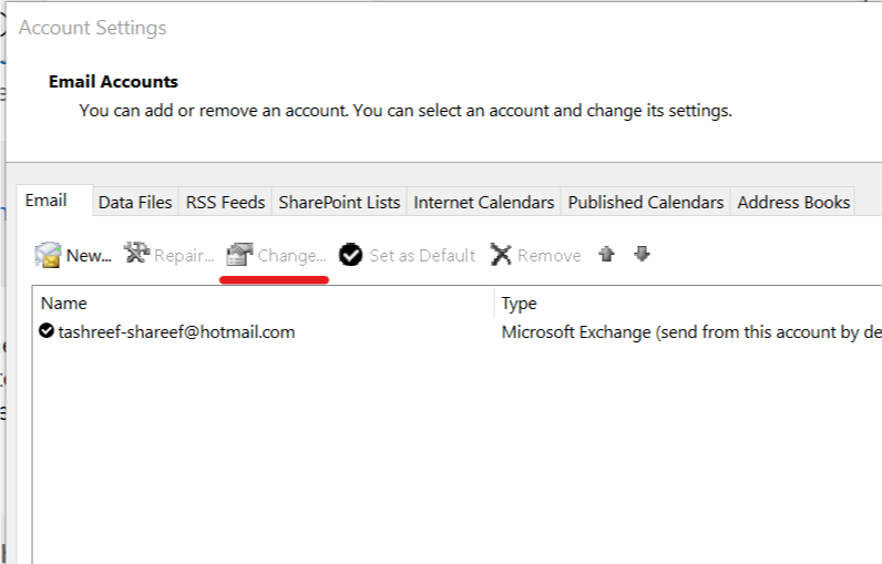 ანგარიშის პარამეტრების ფანჯარა Outlook-ის შეცდომა 0x8004210A Windows-ზე