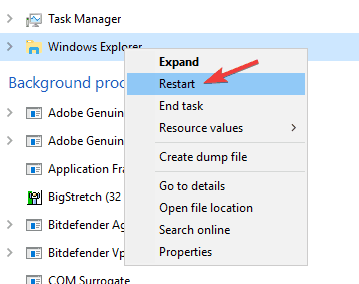 Käynnistä Windows Explorer uudelleen ei voi siirtää kuvakkeita työpöydällä
