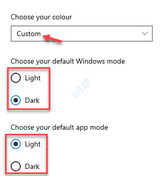 Odaberite svoju boju po mjeri Odaberite zadani način rada za Windows Odaberite zadani način aplikacije svijetlo ili tamno