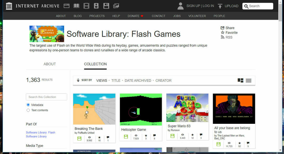 Interneto archyvo svetainė, kaip žaisti „Adobe Flash“ žaidimus be „Adobe Flash“