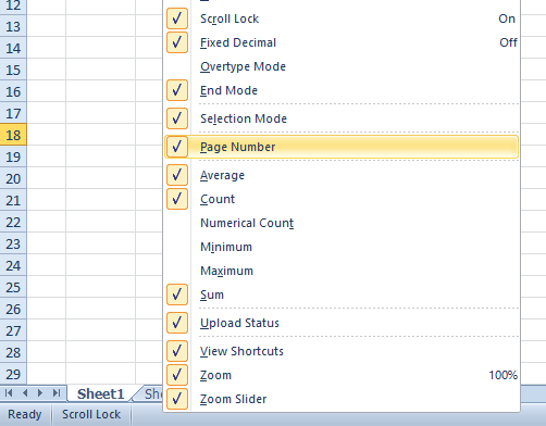 statuslinjen i Excel excel regnearkpiler som ikke fungerer