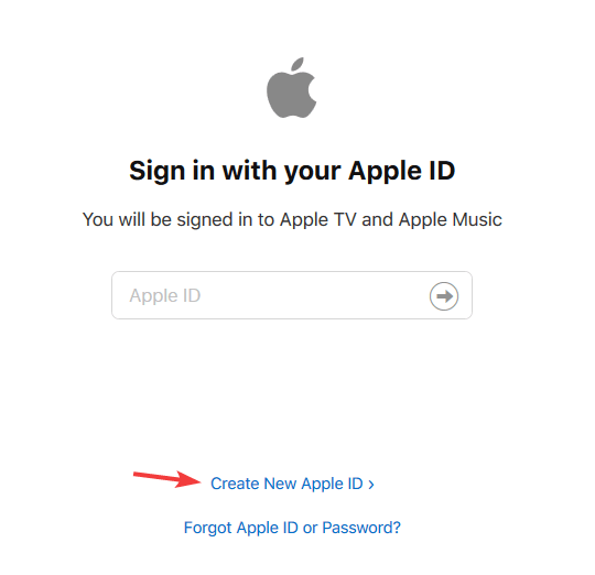 sukurti naują „Apple ID“ „Apple“ muzikos naršyklę